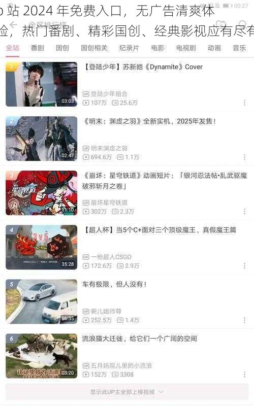 b 站 2024 年免费入口，无广告清爽体验，热门番剧、精彩国创、经典影视应有尽有