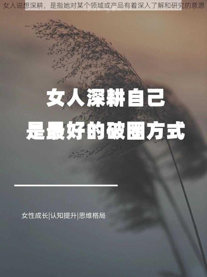 女人说想深耕，是指她对某个领域或产品有着深入了解和研究的意愿