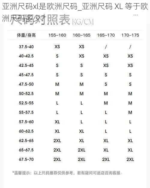 亚洲尺码xl是欧洲尺码_亚洲尺码 XL 等于欧洲尺码多少？