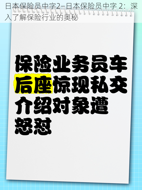 日本保险员中字2—日本保险员中字 2：深入了解保险行业的奥秘