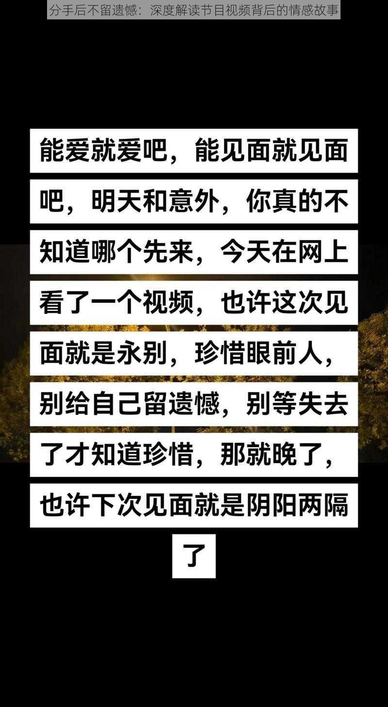 分手后不留遗憾：深度解读节目视频背后的情感故事