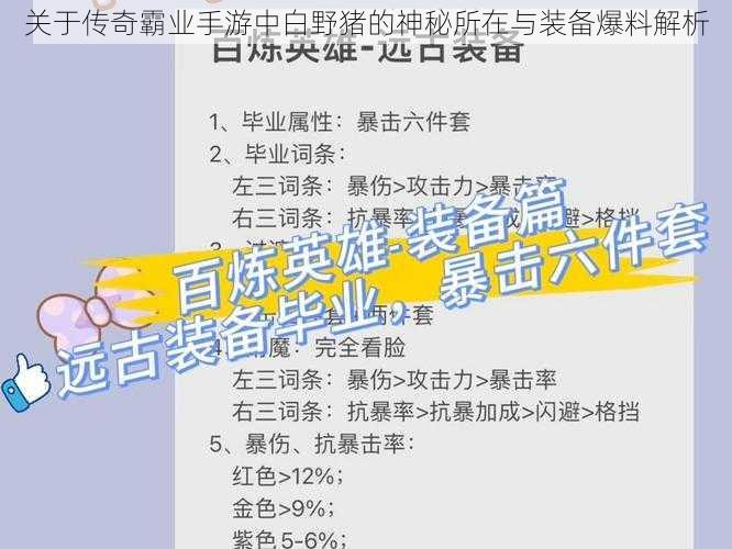 关于传奇霸业手游中白野猪的神秘所在与装备爆料解析