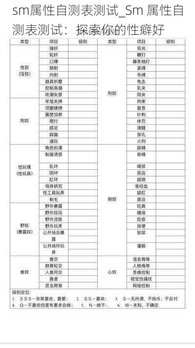 sm属性自测表测试_Sm 属性自测表测试：探索你的性癖好