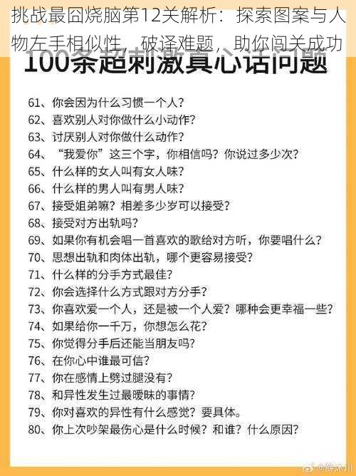 挑战最囧烧脑第12关解析：探索图案与人物左手相似性，破译难题，助你闯关成功