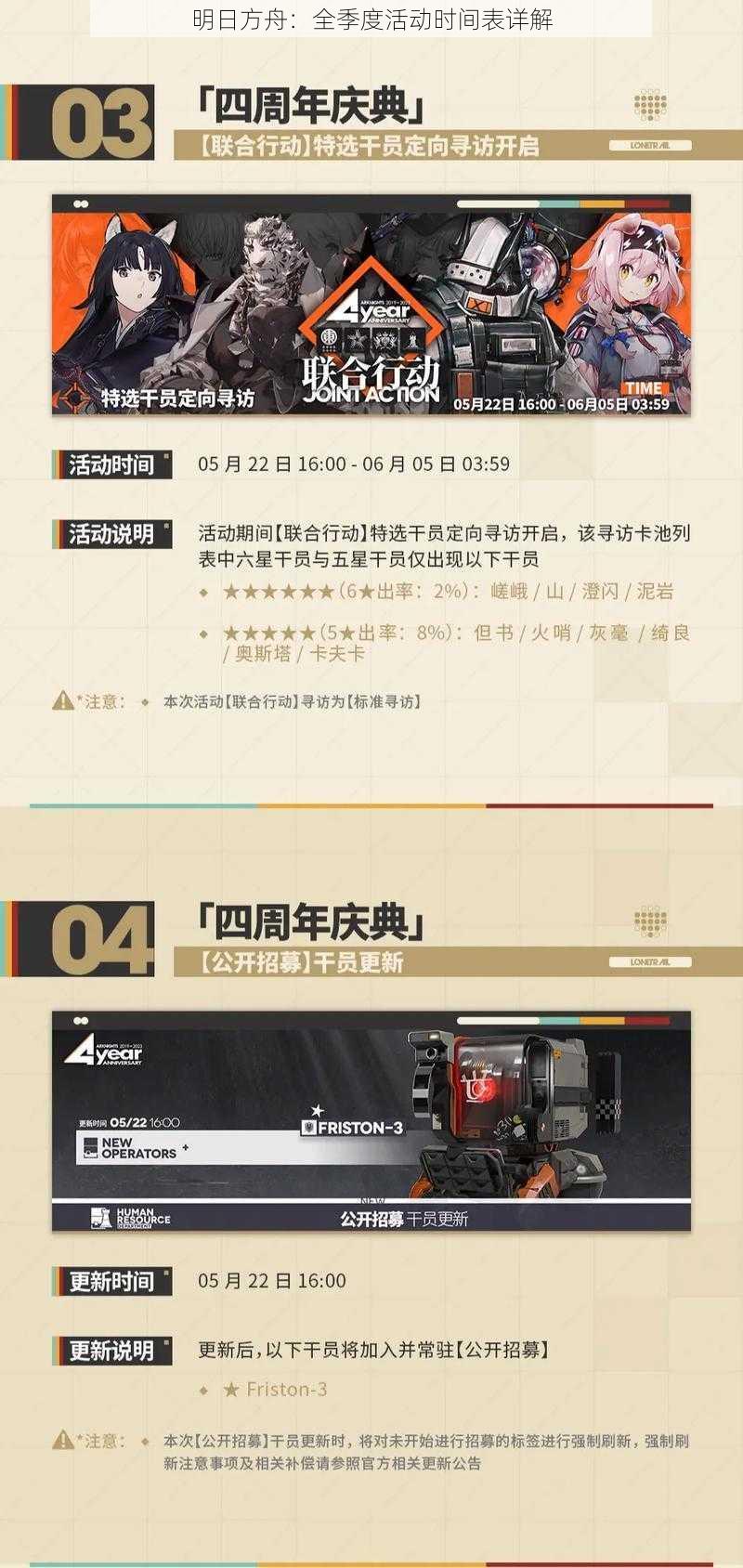 明日方舟：全季度活动时间表详解